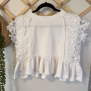 Altar'd State Crop Top Cotton XXS White Lace Peplum Sleeveless